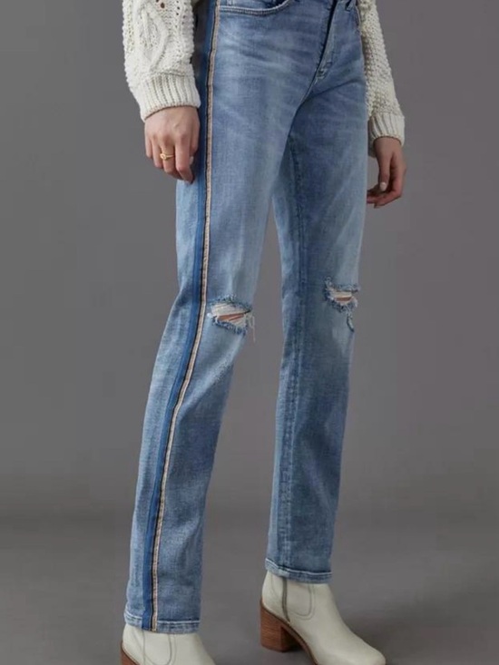 Pilcro and the Letterpress Denim - Pilcro and the Letterpress Washed Blue Slim Boyfriend Jeans Side Stripe 30